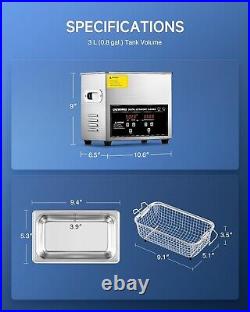 3L Ultrasonic Cleaner, 0.8 gal Digital Sonic Cavitation Machine, 120W Stainle