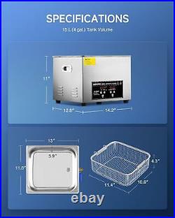 4 gal Ultrasonic Cleaner with He. 360W 15L Stainless Steel Cleaning Machine