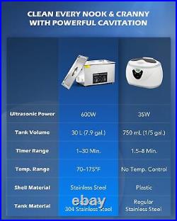 600W ultrasonic cleaner with heater and timer, 7.9 gallon ultrasonic cleaner, 30L