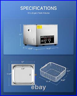 CREWORKS 360W 15L Stainless Steel Cleaning Machine, 4 Gal Ultrasonic Cleaner wit