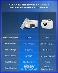 CREWORKS 600W Ultrasonic Cleaner with Heater and Timer, 7.9 Gallon Ultrasonic Cl