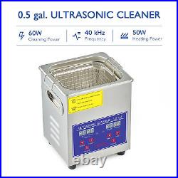 CREWORKS Stainless Steel Ultrasonic Cleaner 2L Cavitation Machine w Timer Heater