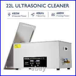 CREWORKS Ultrasonic Cleaning Machine 60W Sonic Cavitator w Heater Timer 22L Tank