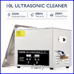 Portable Ultrasonic Cleaner 10L Cavitation Machine with Heater Timer Basket More