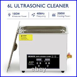 Portable Ultrasonic Cleaner 6L Cavitation Machine with Heater Timer Basket More